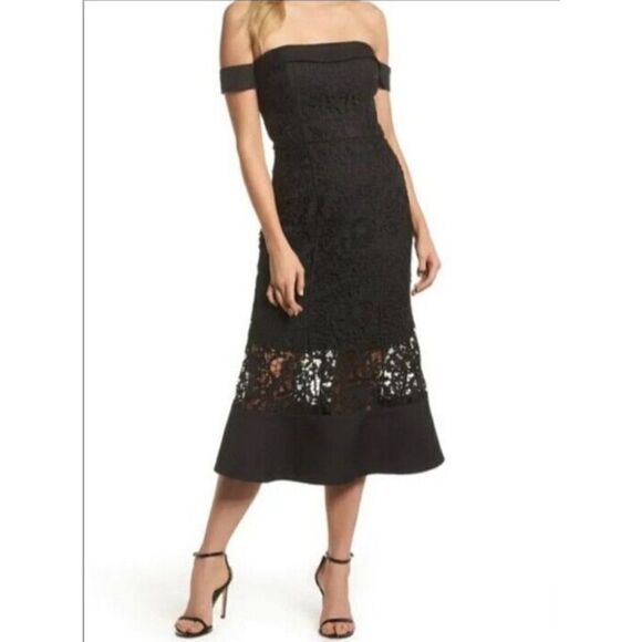 JARLO Dress Size 6T Black Lace Off Shoulders Midi Dress - Picture 1 of 16